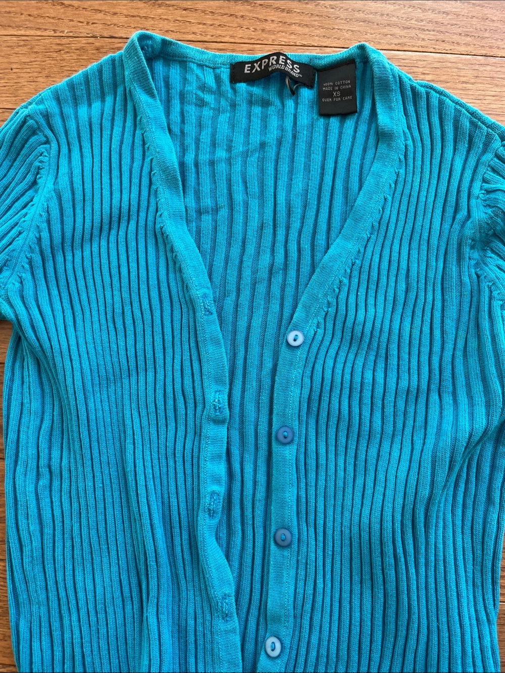 Express Women’s Turquoise Ribbed Button-Down Cardigan - Picture 3 of 4